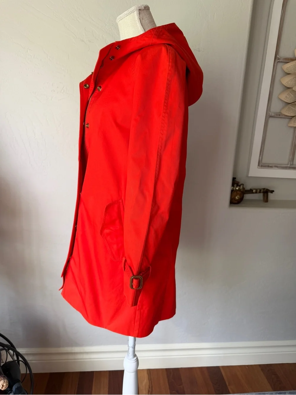 J. Crew Women's Lightweight Bright Red‎ Hooded Trench Coat Size 2